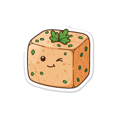 Cute Kawaii Tofu Sticker Winking Food Mascot Vector Illustration