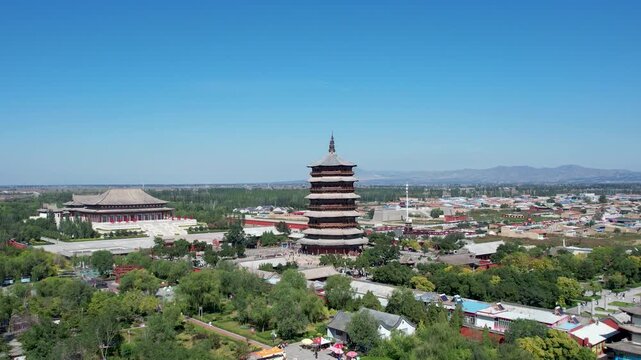 Yingxian Wooden Pagoda, Shanxi - Aerial View of Ancient Chinese Architecture