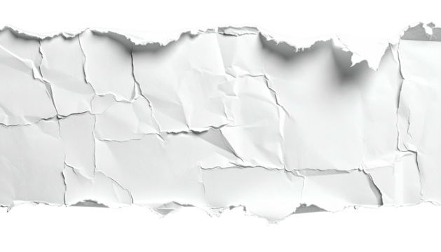 Crumpled, torn strip of white paper on solid black background