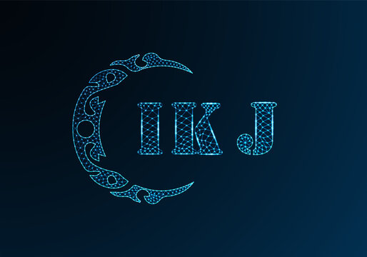 Low poly letter logo IKJ design. IKJ letter logo low poly vector design on blue color gradient background. IKJ logo low poly design