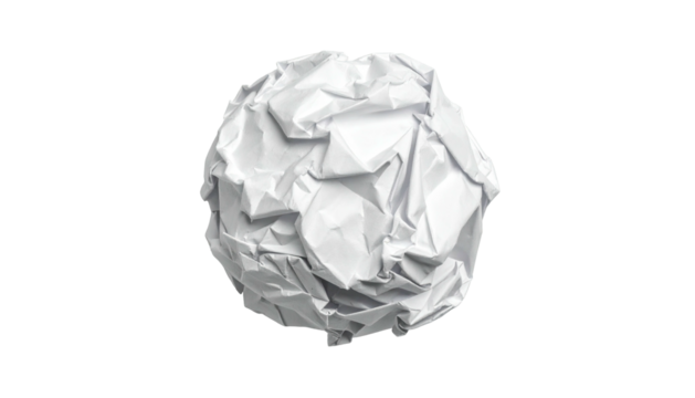Crumpled white paper ball, isolated on a black background