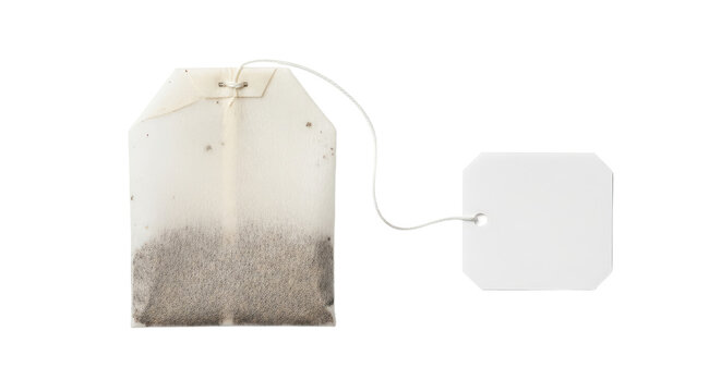 A single tea bag with a white string and tag 1.