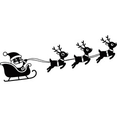 Flying Santa Claus and Reindeer Sleigh Silhouette Vector
