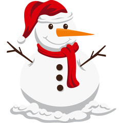 Cute Cartoon Snowman Character with Red Scarf Vector