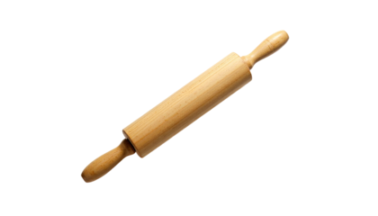 Wooden rolling pin, handles at both ends, isolated on black