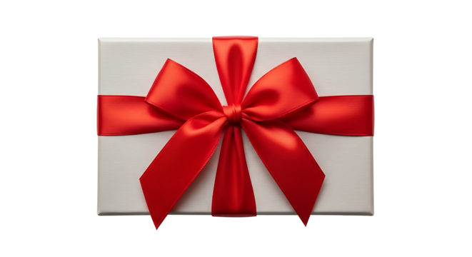 Rectangular gift box with red ribbon bow present