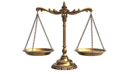 Golden balance scales with two pans, symmetrically balanced