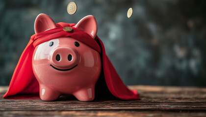 Financial Hero Piggy Bank Superhero Concept for Savings and Money Management 