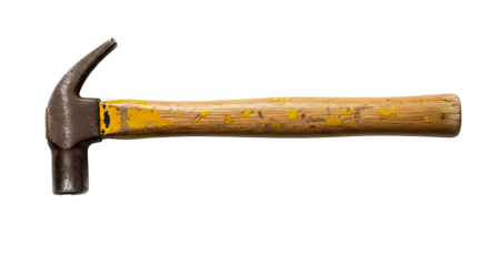Rusty claw hammer with worn yellow handle tool metal
