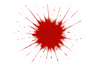 Red splatter creating a dynamic liquid splash, symbolizing impact, violence, or abstract art. Transparent background for easy layering