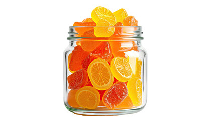 Glass jar filled with citrus fruit-shaped gummy candies
