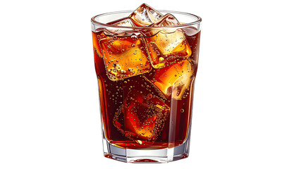 Soda with large ice cubes filling a short glass