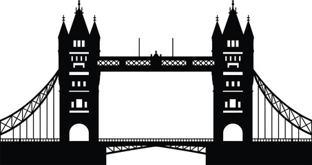 London Tower Bridge, iconic landmark, architectural structure, historic bridge, British tourism, cityscape silhouette, travel destination, vector illustration, United Kingdom, skyline art