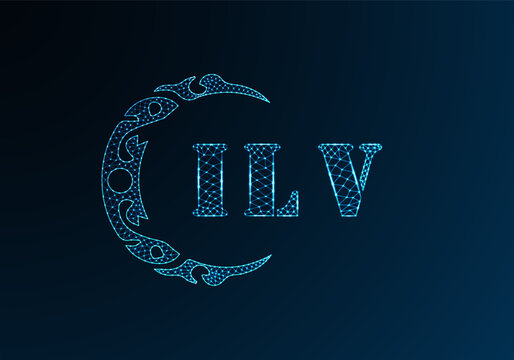 Low poly letter logo ILV design. ILV letter logo low poly vector design on blue color gradient background. ILV logo low poly design