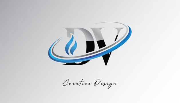DV Flame Swoosh Monogram Logo &ndash; Energy, Tech & Futuristic Branding