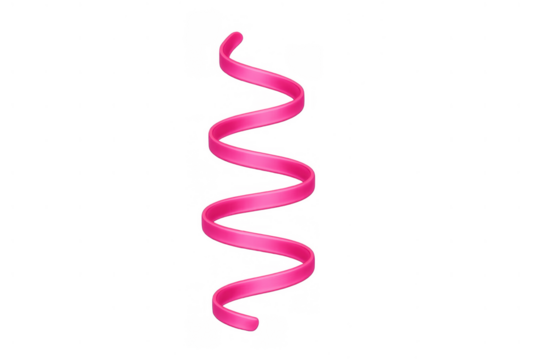 Pink spiral ribbon streamer decor, symbolizing celebration, party, and festive design elements. Transparent background included