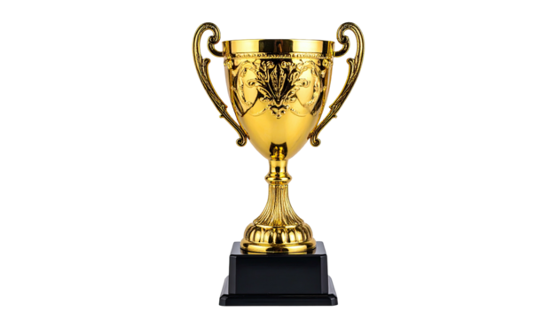 Golden trophy on a black base, ornate design, detailed