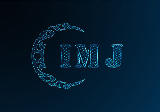 Low poly letter logo IMJ design. IMJ letter logo low poly vector design on blue color gradient background. IMJ logo low poly design