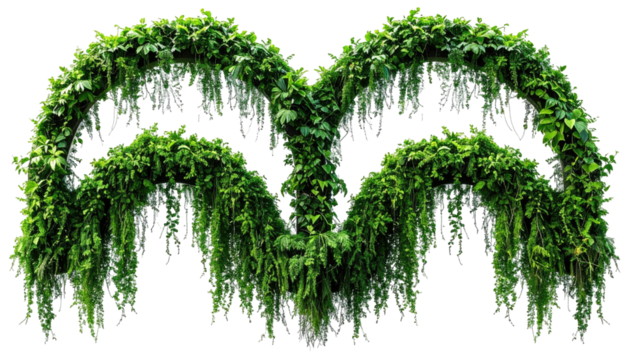 Verdant archway formed by dense green leafy vines, hanging