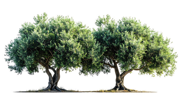 Two olive trees with green foliage on a sunny day - Powered by Adobe