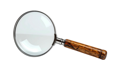 Magnifying glass with wooden handle isolated against black