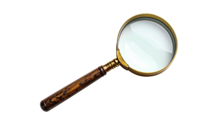Magnifying glass with wood handle on a black background