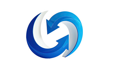 Interlocked arrows, blue and white, forming circle on dark backdrop