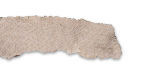 Horizontal ragged strip or banner of light brown cardboard paper. Paper features distinct repeating woven