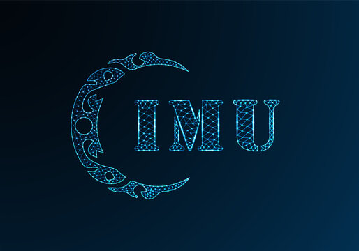 Low poly letter logo IMU design. IMU letter logo low poly vector design on blue color gradient background. IMU logo low poly design