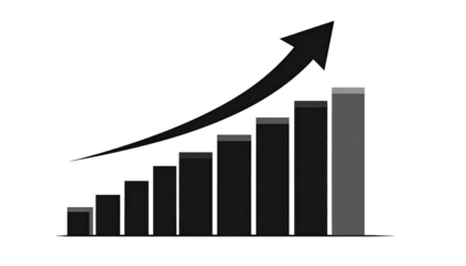 Ascending bars chart with an arrow on a black background