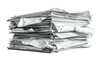 Paper pile crumpled, disorganized sheets