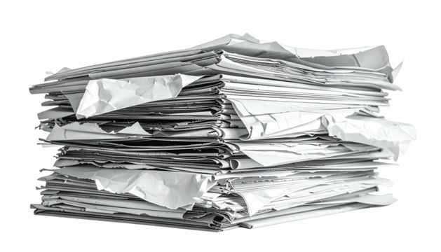 Paper pile crumpled, disorganized sheets