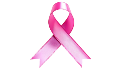 Elegant pink ribbon on dark background, symbol of awareness