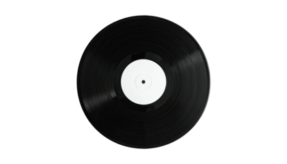 Black vinyl record with blank white label isolated on black