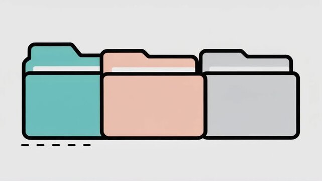 Minimalist graphic illustration of three colorful file folders for organization and data storage.