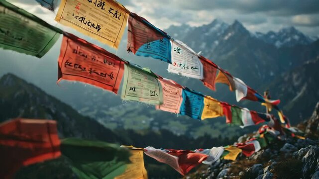 Prayer Flags Himalayas, Mountain Landscape, Tibetan Buddhism