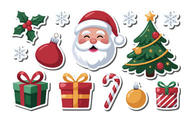 Jolly Santa Claus, festive Christmas tree, gifts, ornaments, candy cane, and holly create a vibrant holiday celebration scene