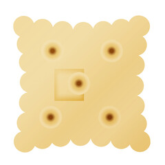 Square Golden Brown Cracker With Scalloped Edges And Embossed Dots And Square Detail In The Center With A Subtle Gradient Effect On A White Background