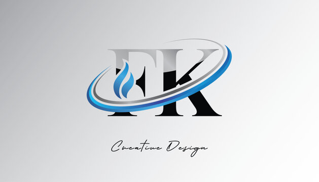 FK Flame Swoosh Monogram Logo &ndash; Energy, Tech & Futuristic Branding
