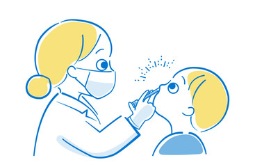 鼻からインフルエンザワクチン接種をしているイラスト