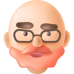 Stylized 3D Cartoon Head Portrait of a Bald Man with Glasses and a Red Beard Wearing a Tan Shirt Against a Transparent Background Featuring Smooth Shading and Soft Lighting