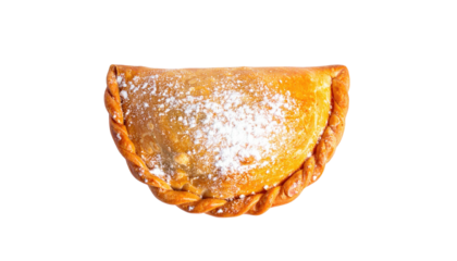 Baked pastry dusted with powder, crimped edge