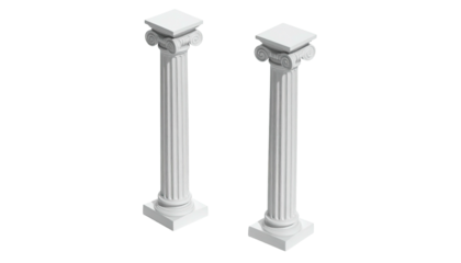 Pair of elegant white Doric columns against dark background