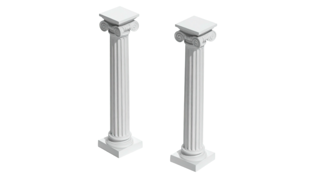 Pair of elegant white Doric columns against dark background