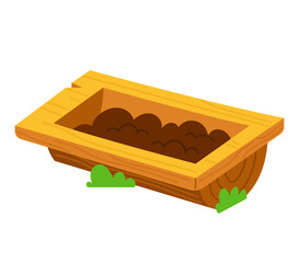 Wooden pig trough with food. Vector flat farm illustration isolated on white. Farming, agriculture, livestock care and pigsty item