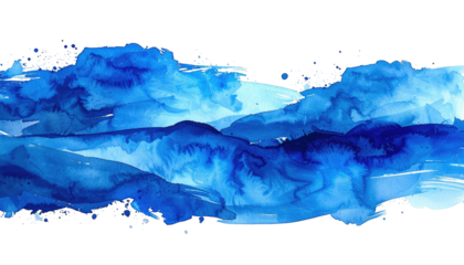 Flowing watercolor brush strokes in blues and white on black