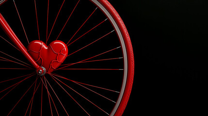Bicycle wheel with heartbeat patterns inside the spokes, symbolizing the rhythm of cycling and life
