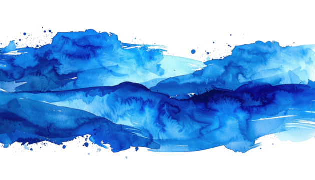 Flowing watercolor brush strokes in blues and white on black
