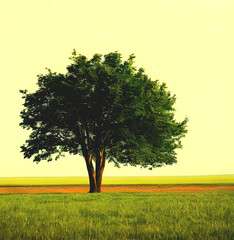 single tree in field. AI generated