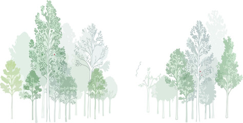 Obraz premium Minimalist Forest Vector Illustration | Abstract Green and White Trees for Ecological Designs and Natural Theme Backgrounds